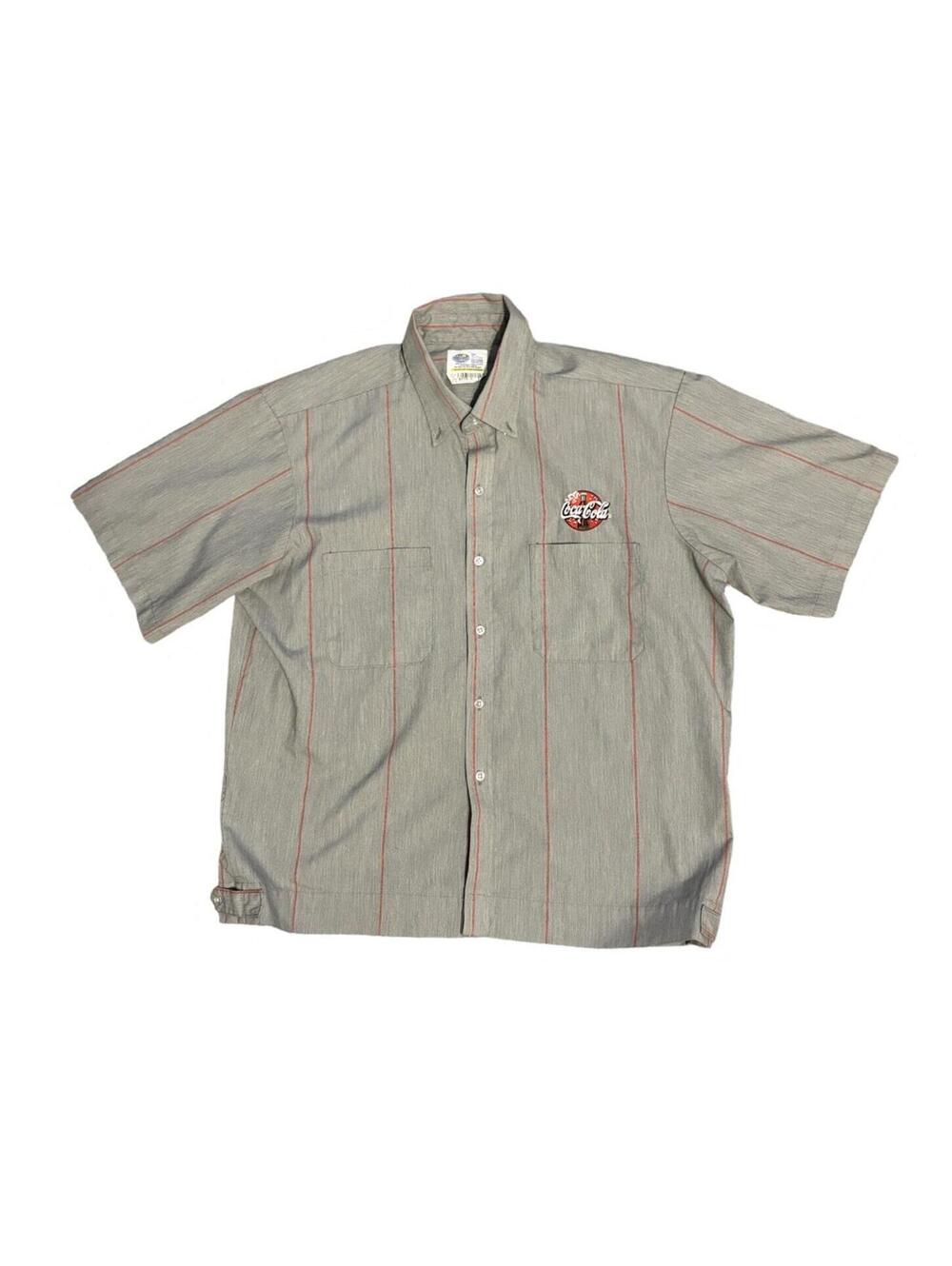 Vintage Coca Cola Uniform Riverside Grey Striped Short Sleeve Shirt Mens Size XL